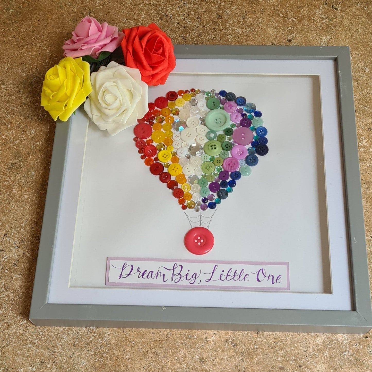 Rainbow Hot Air Balloon Button Frame