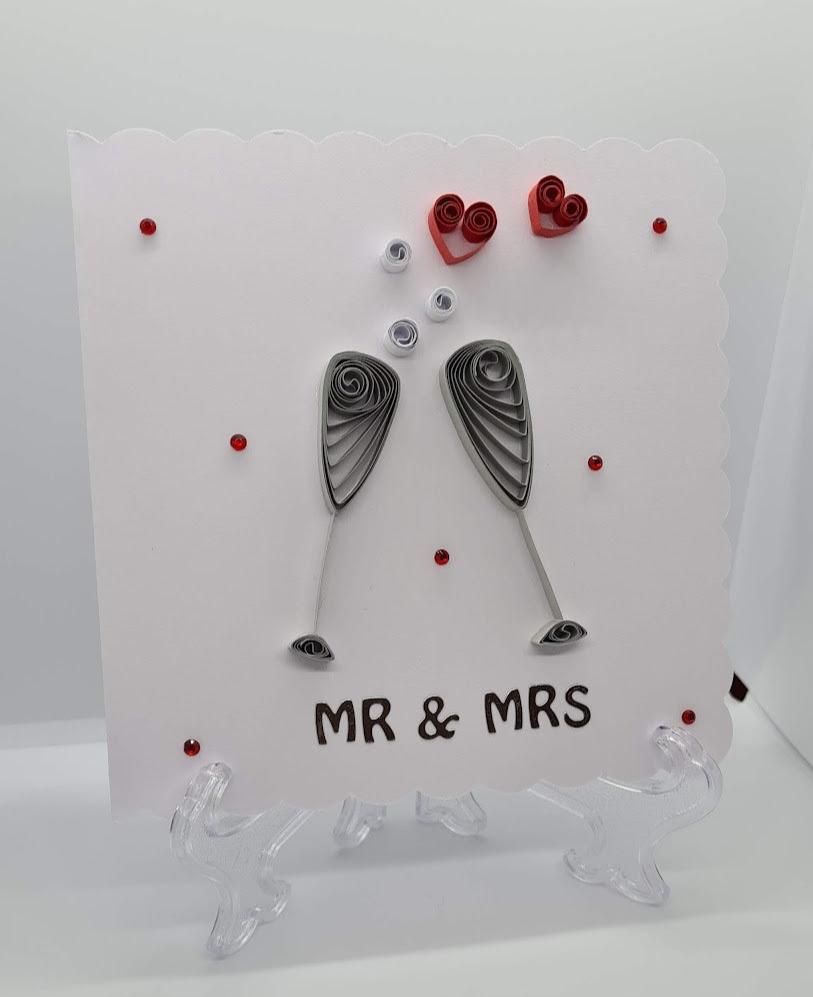 Quilled Champagne Glass Wedding Card