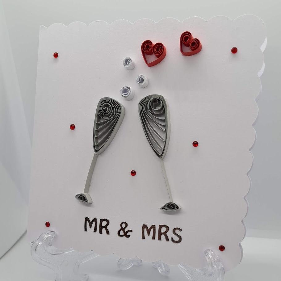 Quilled Champagne Glass Wedding Card