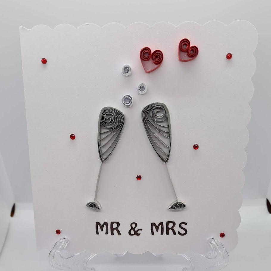 Quilled Champagne Glass Wedding Card